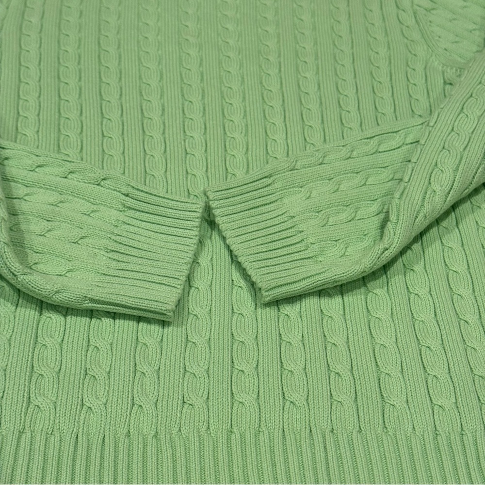 VINTAGE Lauren Ralph Lauren Sweater Womens Sz 2X Cable Knit Cotton Green - Picture 9 of 9